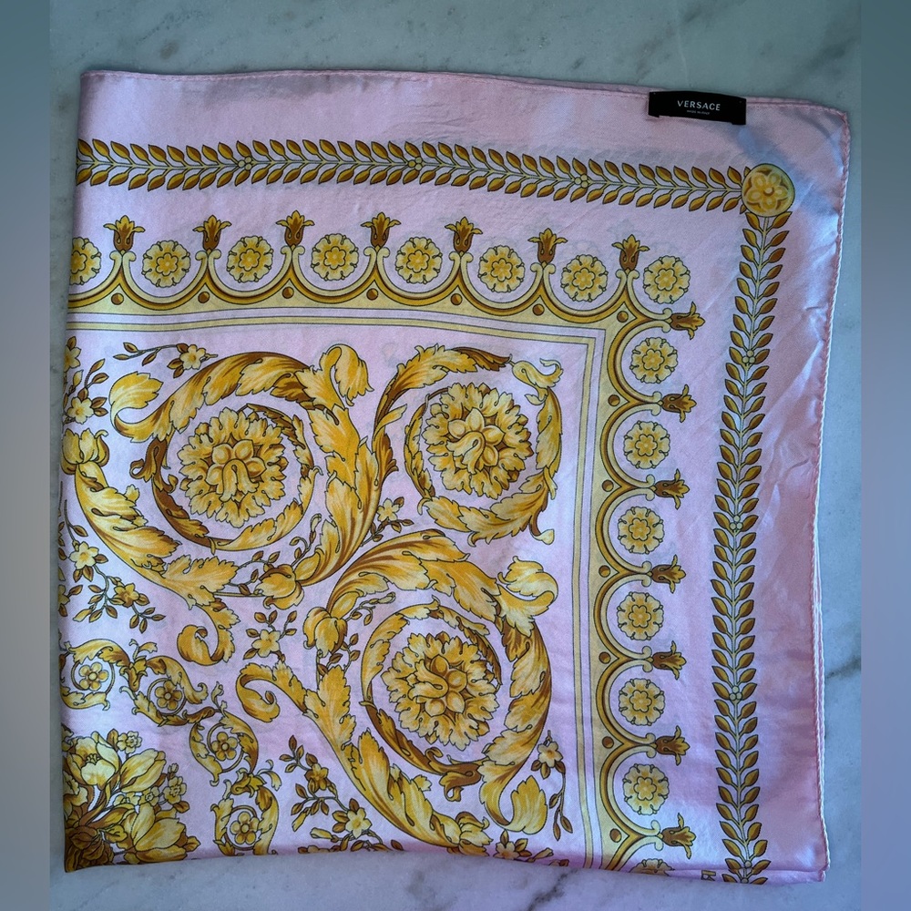 Versace Pink Baroque 35” Silk Scarf